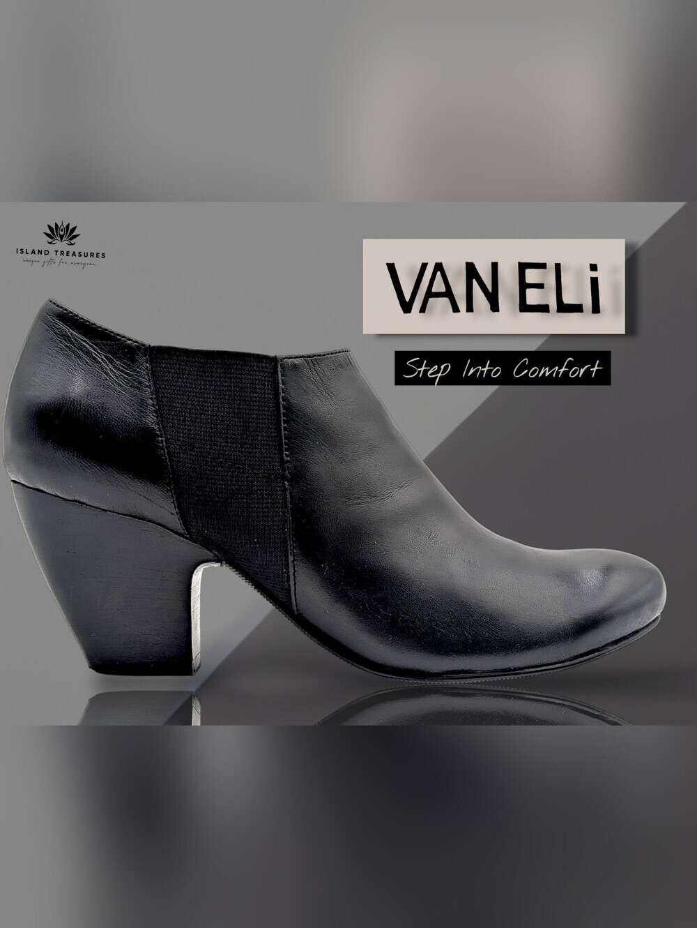 Vaneli Joona Sz 8M Genuine Black Nappa Leather Ankle Booties Elastic Side Gores